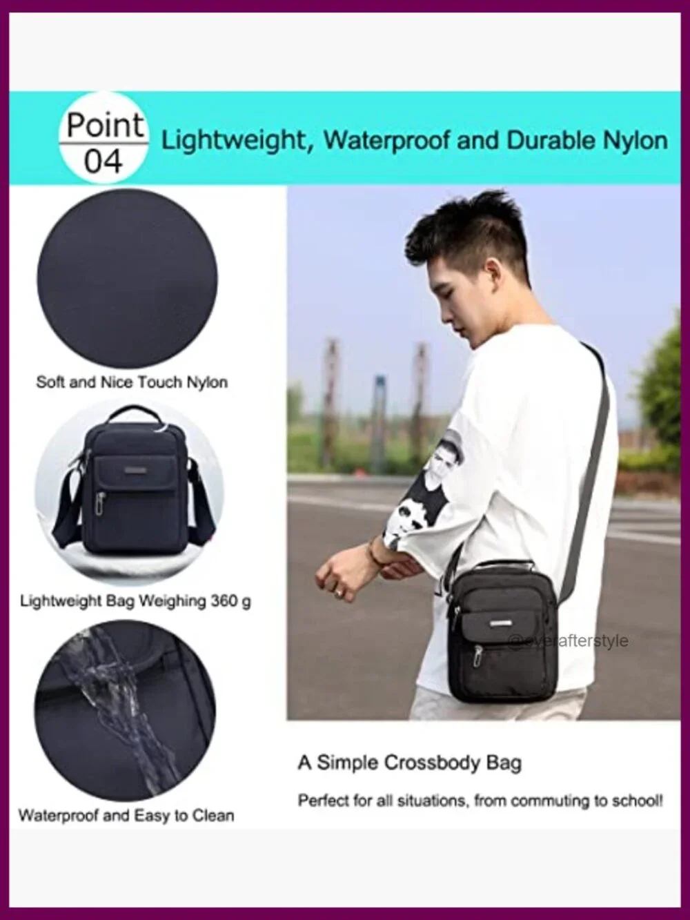 Men's Nylon Messenger Bag Crossbody Shoulder Bag Waterproof Lightweight Travel